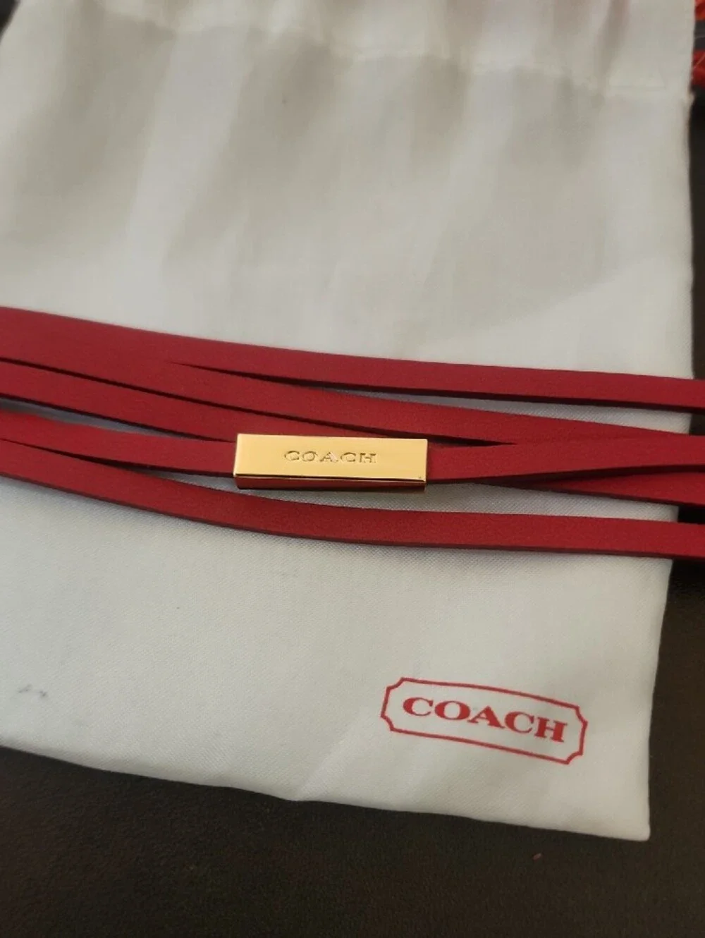 Coach Red Multi-Strap Leather Bracelet with Gold Hardware Euc